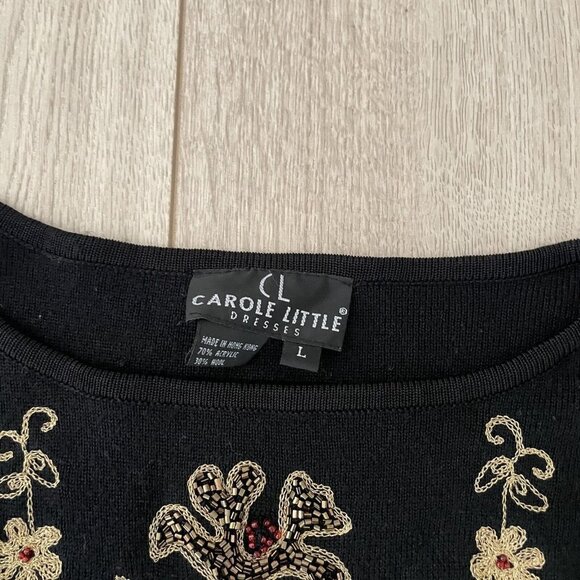 Carole Little Wool Beaded Embroidered Knit Sweater Women Size Large Black Floral - Picture 7 of 10